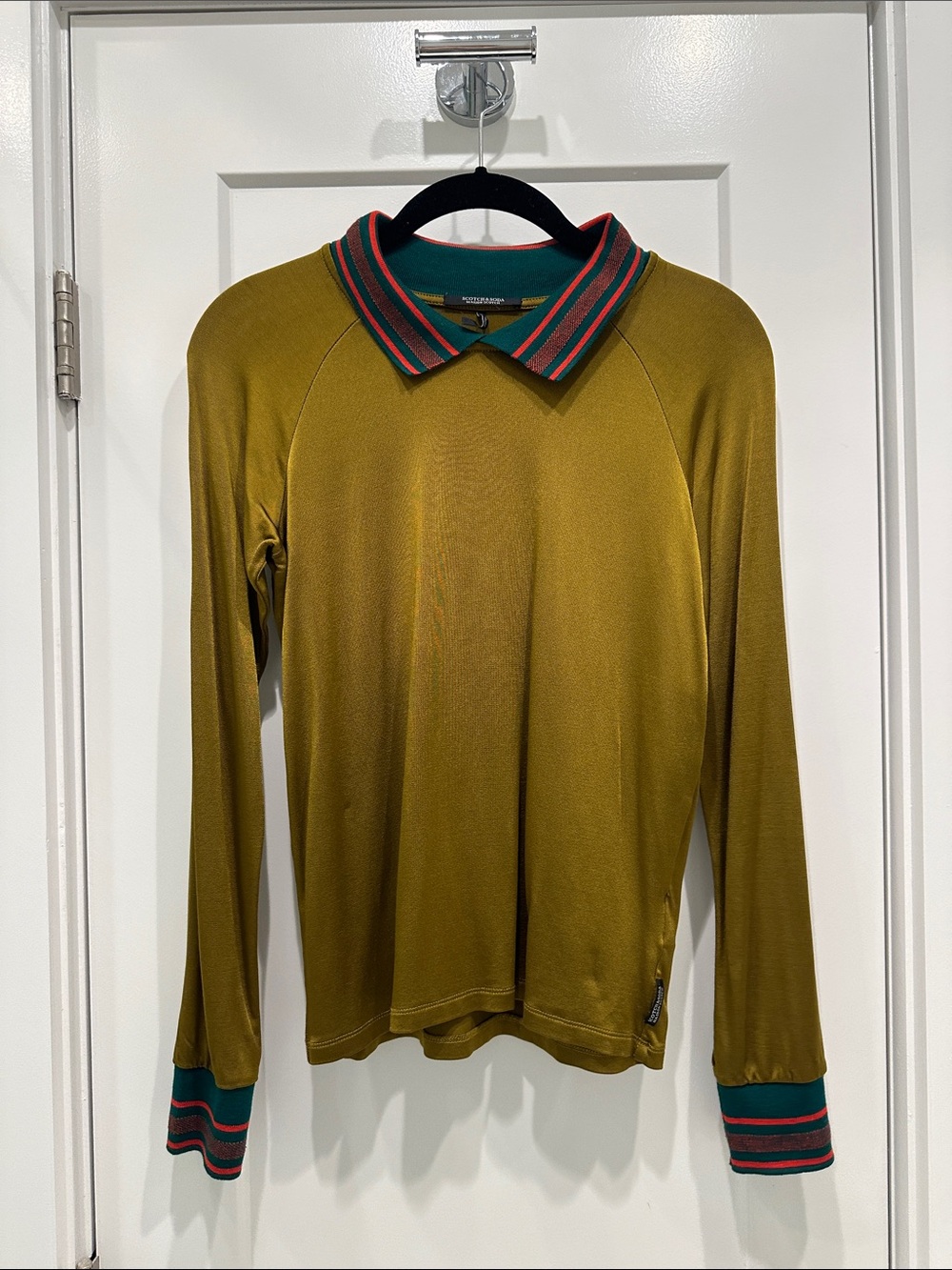 Scotch & Soda Olive Green Long Sleeve Polo with Teal & Red Trim - Picture 1 of 1